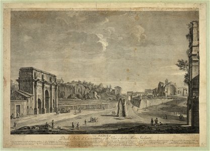 Veduta, Degli archi di Costantino, e di Tito, e della meta sudante LCCN2004669576