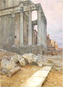 Veduta del Tempio di Antonino e Faustina guardando verso la chiesa di Santa Francesca Romana
