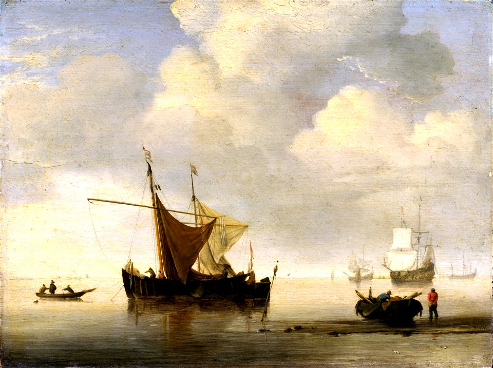 Willem van de Velde II (Studio of) - Calm, two Dutch Vessels
