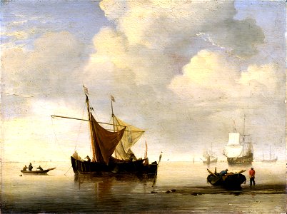 Willem van de Velde II (Studio of) - Calm, two Dutch Vessels. Free illustration for personal and commercial use.