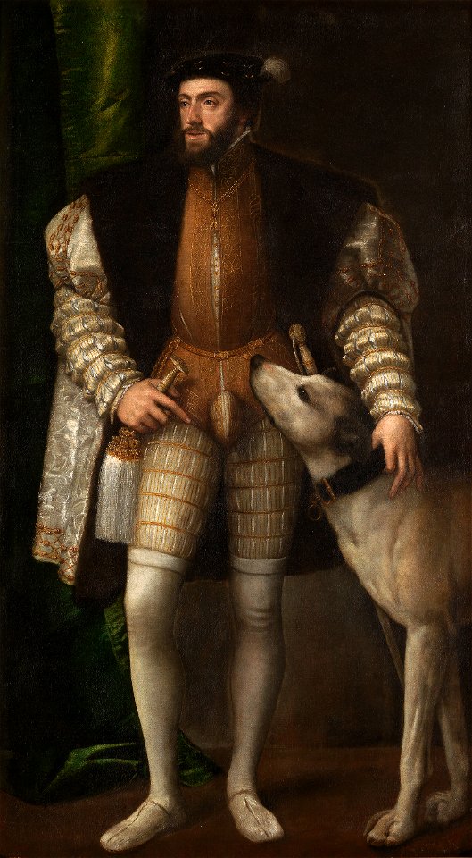 Vecellio di Gregorio Tiziano - L'imperatore Carlo V con un cane