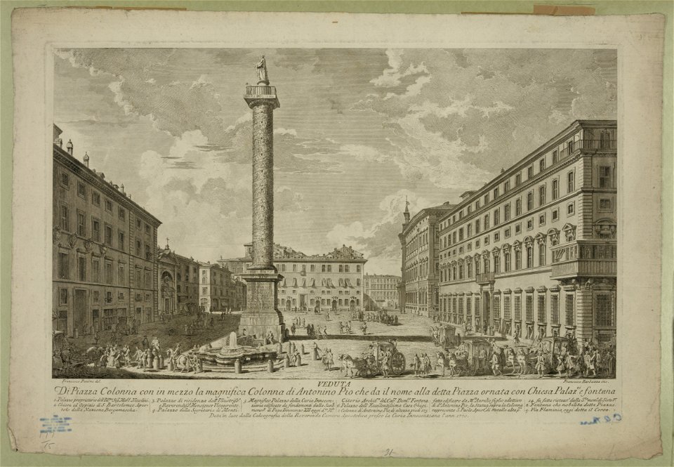 Veduta di piazza colonna con in mezzo la magnifica colonna di Antonino ...
