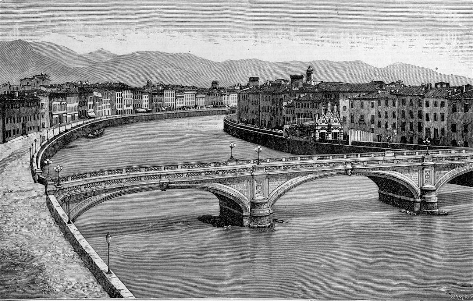 Veduta generale Ponte Solferino a Lungarno (xilografia)