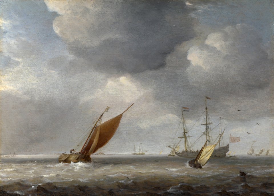 Willem van de Velde II (Studio of) - Small Dutch Vessels in a Breeze. Free illustration for personal and commercial use.