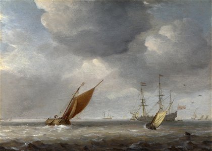 Willem van de Velde II (Studio of) - Small Dutch Vessels in a Breeze. Free illustration for personal and commercial use.