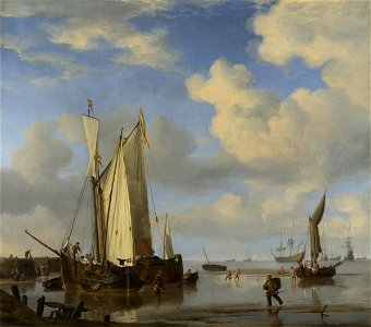 Willem van de Velde II - Dutch Vessels Inshore and Men Bathing. Free illustration for personal and commercial use.