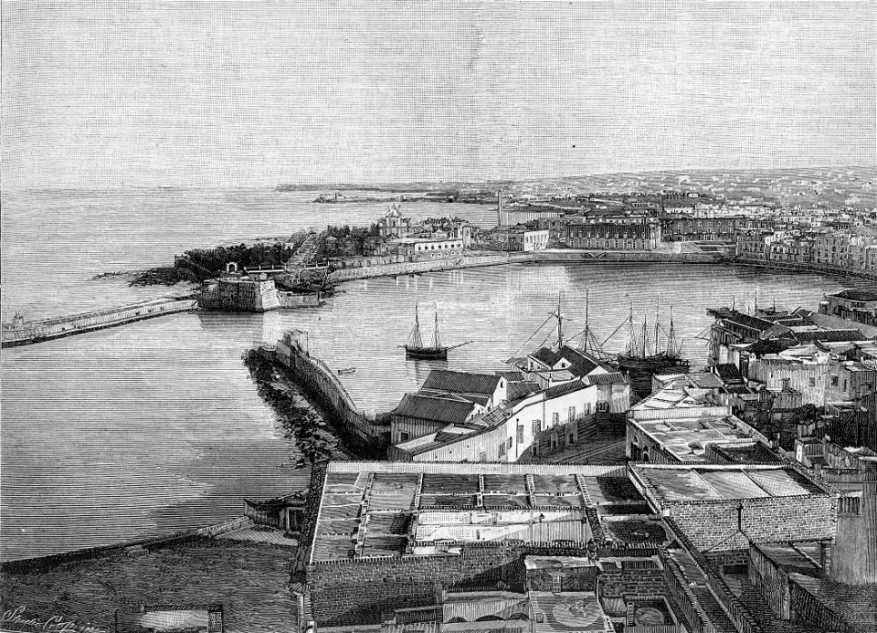 Veduta del porto di Trani (xilografia)