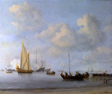 Willem van de Velde II - Boats pulling out to a Yacht in a Calm. Free illustration for personal and commercial use.