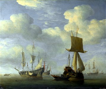 Willem van de Velde II - An English Vessel and Dutch Ships Becalmed. Free illustration for personal and commercial use.