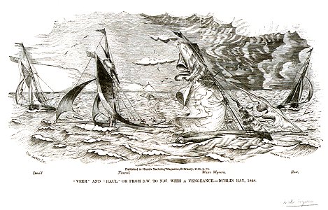 Veer and Haul or from S.W to N.W. with a Vengeance. - Dublin Bay, 1848. Published in Hunt's Yachting Magazine February, 1855, p.53 RMG PU6536