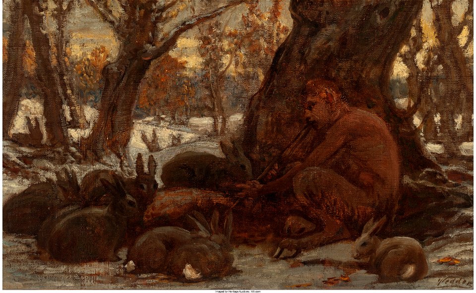 Elihu Vedder - The Young Marsyas Charming the Hares (study)
