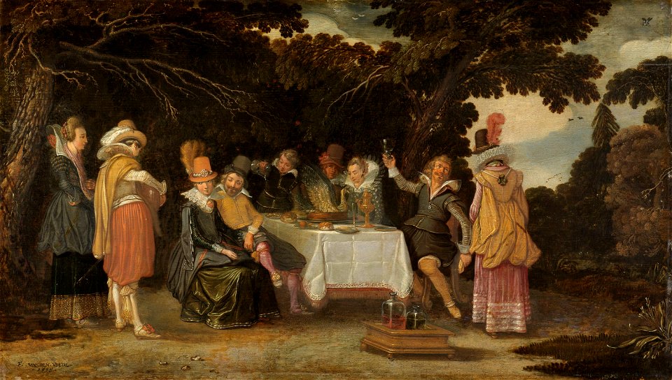 Voornaam gezelschap, dinerend in de buitenlucht Rijksmuseum SK-A-1765