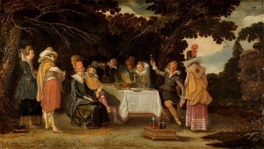 Voornaam gezelschap, dinerend in de buitenlucht Rijksmuseum SK-A-1765