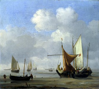 Willem van de Velde II - Small Dutch Vessels Aground at Low Water in a Calm. Free illustration for personal and commercial use.