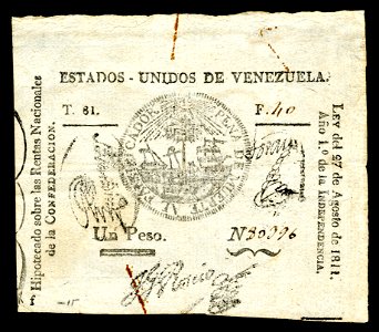 VEN-4-United States of Venezuela (Treasury)-1 peso (1811, First Issue)