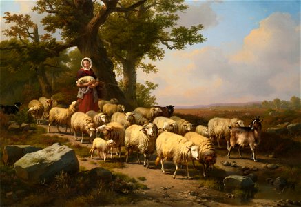 Eugene Verboeckhoven, A Shepherdess with her Flock. Free illustration for personal and commercial use.