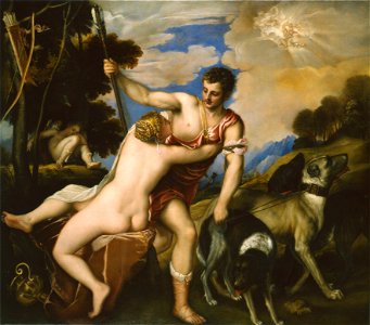Venus and Adonis by Titian (priv.coll., Russia). Free illustration for personal and commercial use.