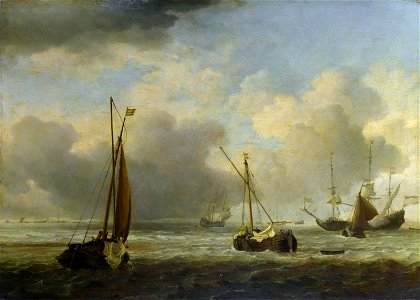 Willem van de Velde II - Dutch Ships and Small Vessels Offshore in a Breeze. Free illustration for personal and commercial use.