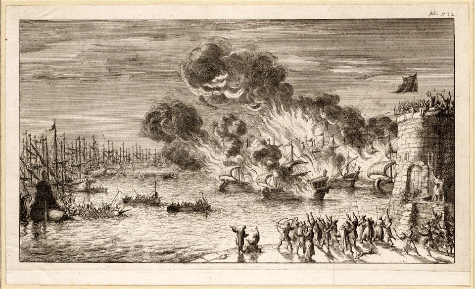Vergeefse poging van de Grieken om met branders de Venetiaanse vloot te vernielen, objectnr A 41652