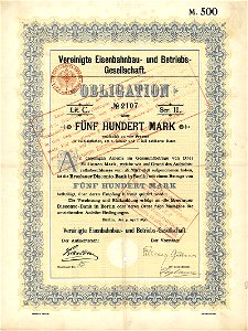 Vereinigte Eisenbahnbau- und Betriebs-Gesellschaft 500 Mk 1898
