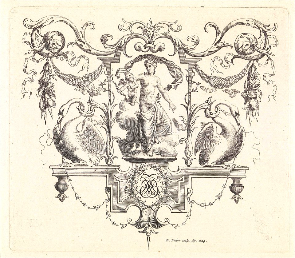 Venus en Amor in ornamenteel kader