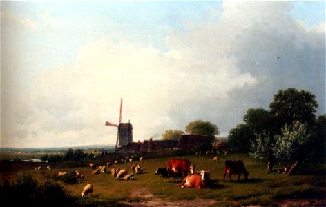 Verboeckhoven Eugene A Panoramic Summer Landscape With Cattle Grazing In A Meadow