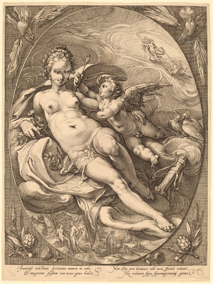 Venus and Amor, Jan Saenredam after Hendrick Goltzius