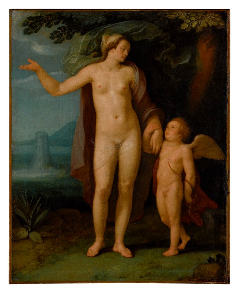 Venus and Cupid in a landscape )