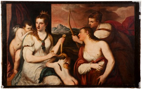 Venus sätter bindel för Amors ögon (Andrea Schiavone) - Nationalmuseum - 157950. Free illustration for personal and commercial use.