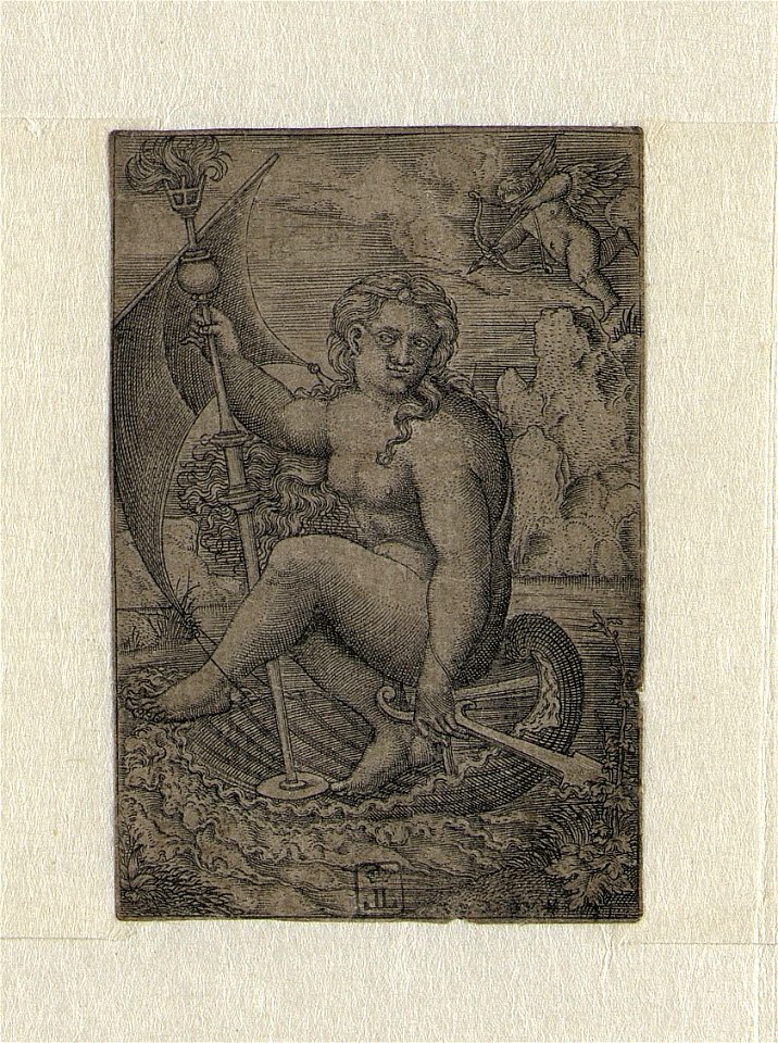 Venus Sailing in a Shell print by Dirck Vellert, S.I 34411, Prints Department, Royal Library of Belgium