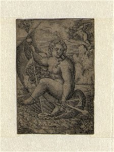 Venus Sailing in a Shell print by Dirck Vellert, S.I 34411, Prints Department, Royal Library of Belgium