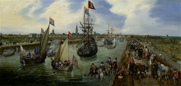 Het vertrek van een hoogwaardigheidsbekleder (Robert Sidney) uit Middelburg - The Departure of a Senior Functionary from the Port of Middelburg (Adriaen Pietersz. van de Venne)