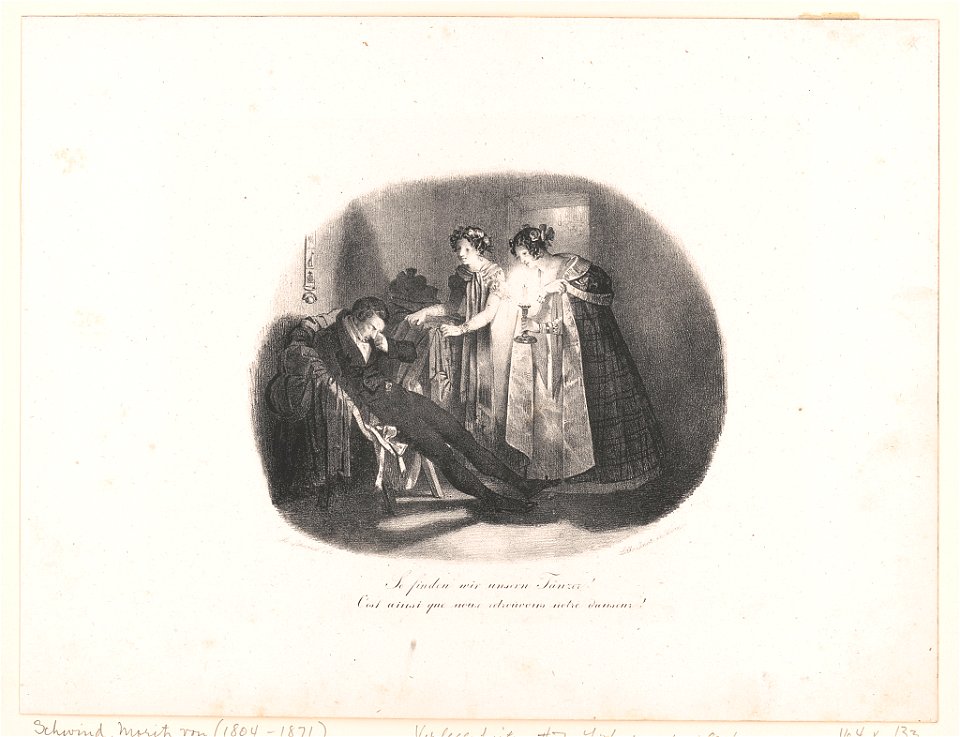 Verlegenheiten. (No. 2), So finden wir unsern Tänzer! C'est ainsi que nous cetrouvons notre danser! - - M. Schwind del. ; lith. Inst. in Wien. LCCN2012649931
