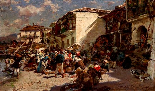 Venta del pescado en la playa de Vigo (Francisco Pradilla, 1916)