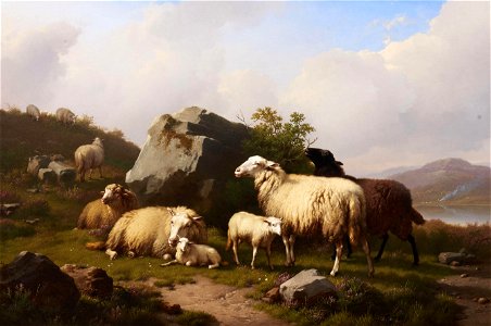 Sheep on a Hillside by Eugène Verboeckhoven, 1867. Free illustration for personal and commercial use.