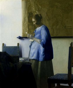 Vermeer, Johannes - Woman reading a letter - ca. 1662-1663. Free illustration for personal and commercial use.