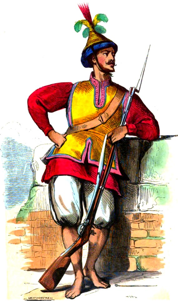 Vermorcken. Soldat Cochinchinoie (Asie). Auguste Wahlen. Moeurs, usages et costumes de tous les peuples du monde. 1843