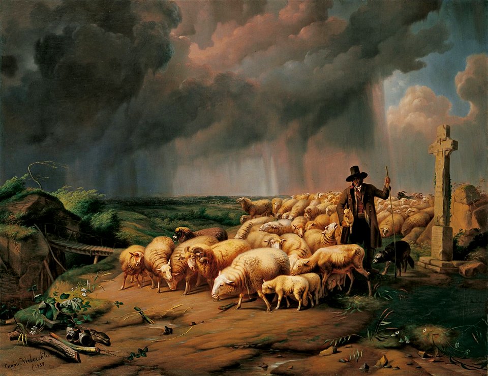 Schafherde mit Hirte bei aufziehendem Gewitter (1839)