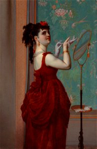 Lady in Red by Frans Verhas, oil on panel
