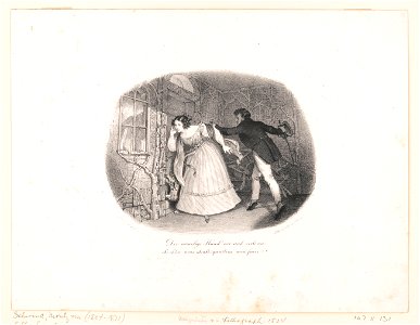 Verlegenheiten. (No. 6), Der unseelige Hund! wir sind verloren Le chien nous atrahi - qu'allour nous faire - - Schwind del. ; lith. Inst. in Wien. LCCN2012649935