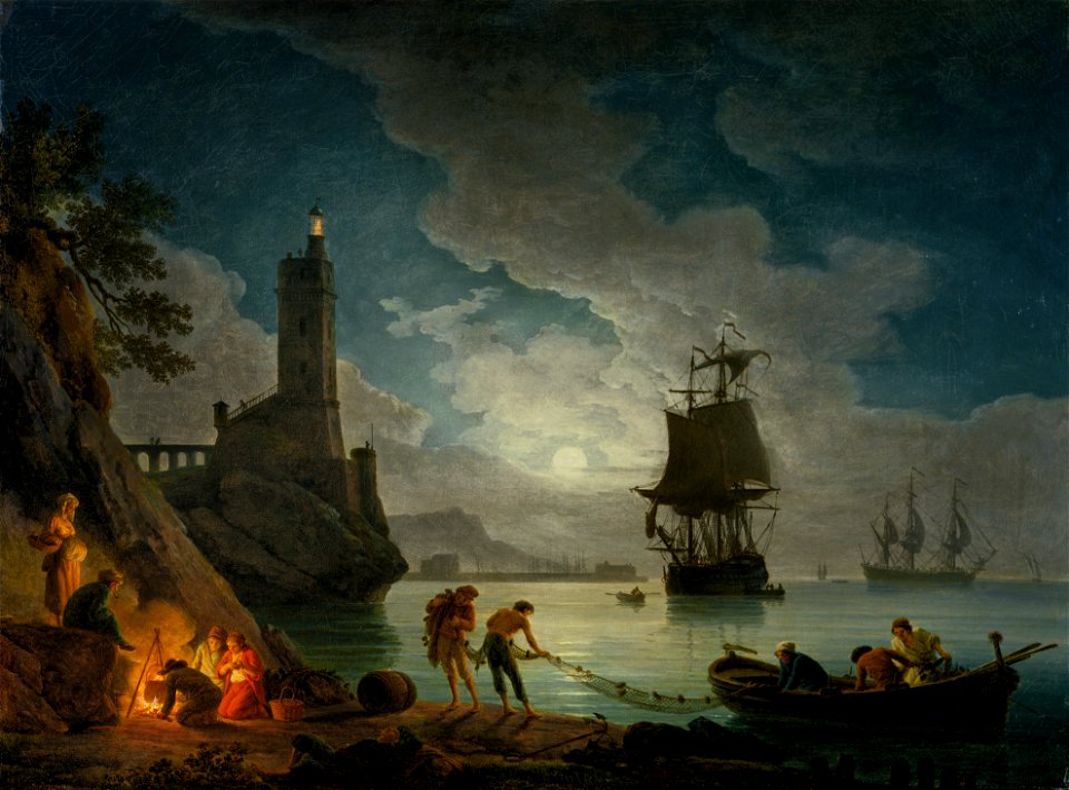 Joseph Vernet - A Harbor in Moonlight (1787)