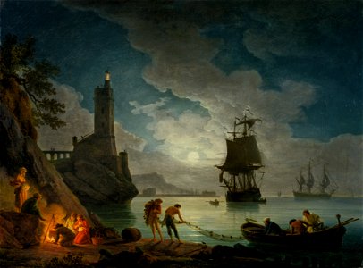 Joseph Vernet - A Harbor in Moonlight (1787)