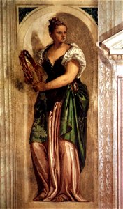 Veronese - Villa Barbaro - Muse with Tambourine, circa 1560-1561. Free illustration for personal and commercial use.