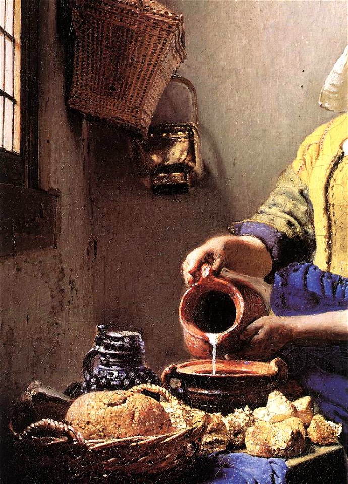 Vermeer, Johannes - The Milkmaid, detail table - c. 1658