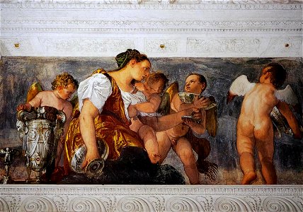 Veronese - Villa Barbaro - Maternal Happiness, circa 1560-1561. Free illustration for personal and commercial use.