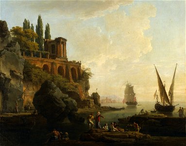 Vernet Claude-Joseph - Paysage imaginaire, scène portuaire italienne. Free illustration for personal and commercial use.