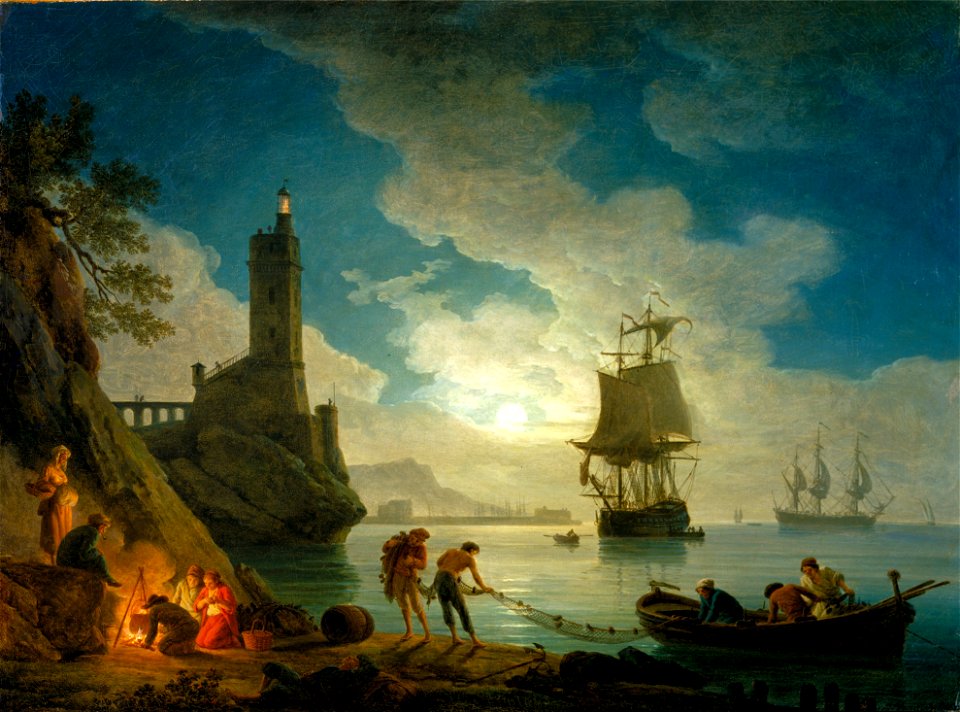 Joseph Vernet - A Harbor in Moonlight