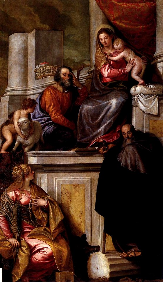 Paolo Veronese - Holy Family with Sts Anthony Abbot, Catherine and the Infant John the Baptist - WGA24763