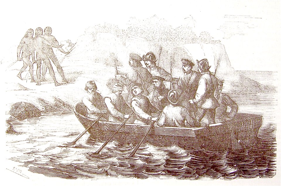 Vida y viajes de Cristobal Colón, 1851 Enviando a tierra un bote por agua a Higuey provincia oriental de Española (3820338748)