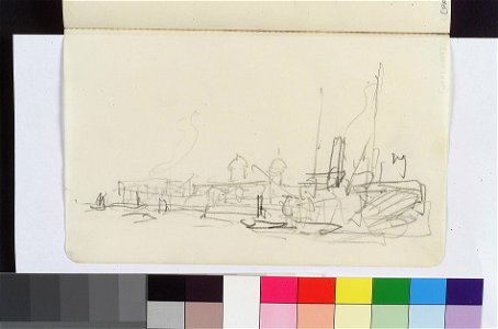 Very slight sketch of shipping in the Thames at Greenwich (on reverse of sheet) RMG PX1776